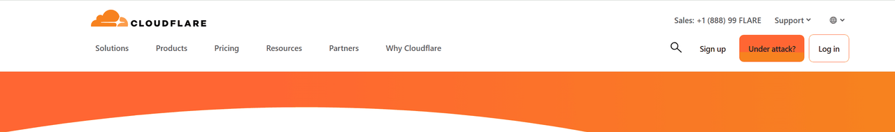 Cloudflare homepage header with its navigation and an Under attack? button