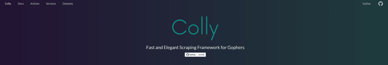 Colly homepage: Fast and Elegant Scraping Framework for Gophers, with its GitHub star count