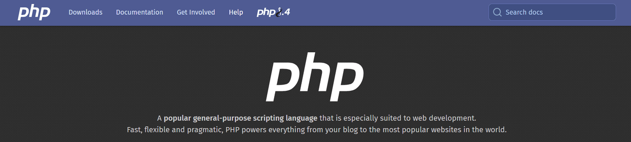 PHP homepage describing a popular general-purpose scripting language suited to web development